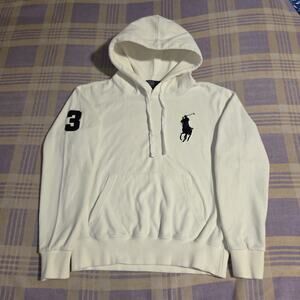 Vintage Polo Ralph Lauren Big Pony #3 Hoodie White Small Custom Fit 90s Y2k
